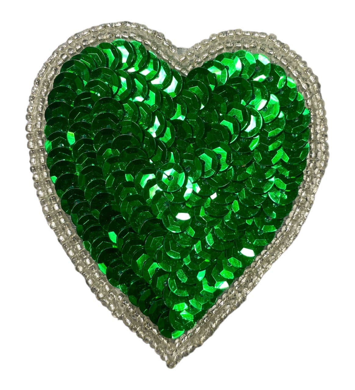 Heart Emerald Green Sequins and Beads 2.75" x 2.5"