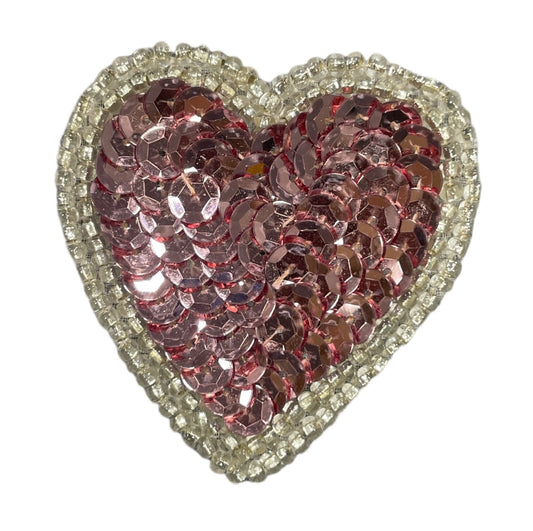 Heart with Pink Sequin and Silver Beads 2" x 2"