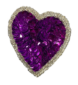 Heart with Dark Fuchsia Sequins with Silver Beads 2" x 2"