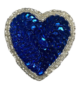 Heart Royal Blue Sequins and Double Row Silver Beads 2" x 2.25"