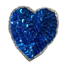 Load image into Gallery viewer, Heart with Royal Blue Sequins and Silver Beads 2.25&quot;