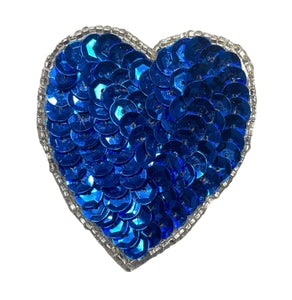 Heart with Royal Blue Sequins and Silver Beads 2.25"