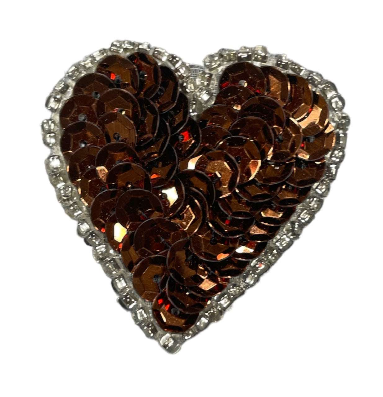 Heart with Bronze Sequins and Silver Beads 1.5" x 1.5"