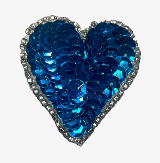 Heart with Turquoise Sequins Silver Beads 1.5" x 1.5"