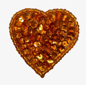 Sequin Heart Orange 1.5"