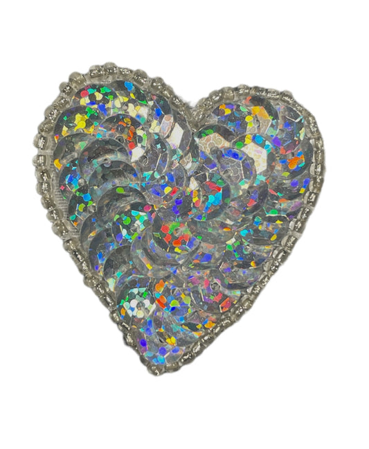 Heart with Spotlight Silver sequins and Silver Beads 1.5" x 1.5"