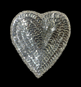 Heart with Silver Sequins and Beads 2.5"