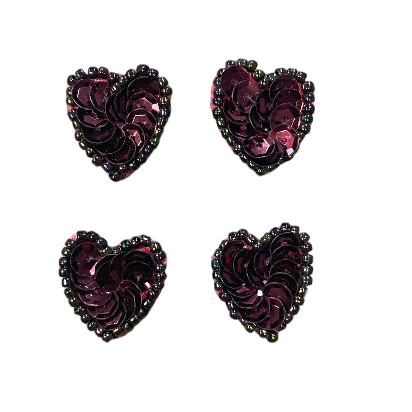 Heart Set of Four Maroon Sequins and Beads 1"