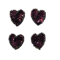 Heart Set of Four Maroon Sequins and Beads 1