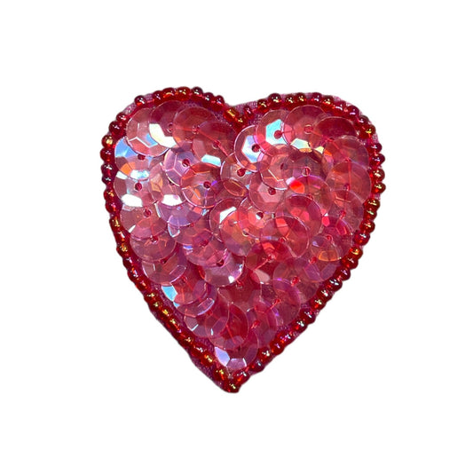 Heart with Iridescent Red Sequins and Beads 1.5"