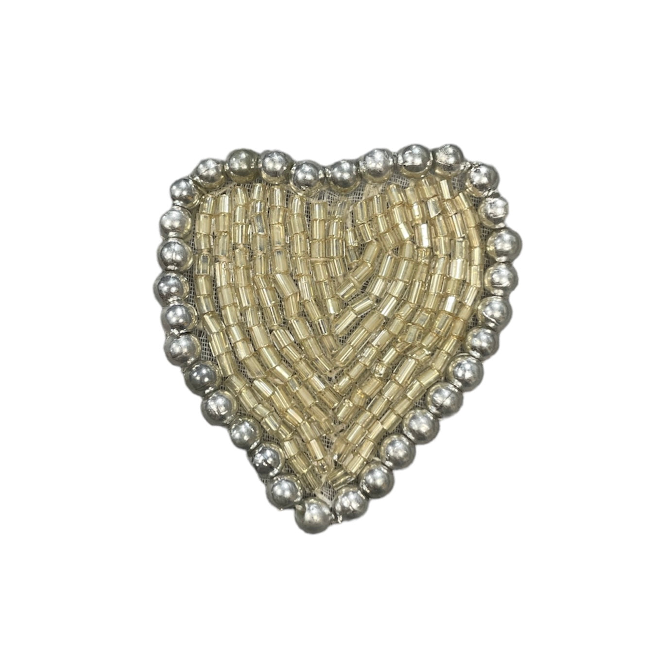 Heart Silver with SIlver Beads and Pearls 1.5"