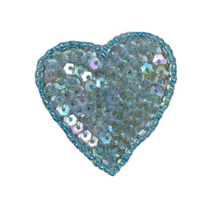 Heart with Iridescent Blue Sequins and Beads 1.5"