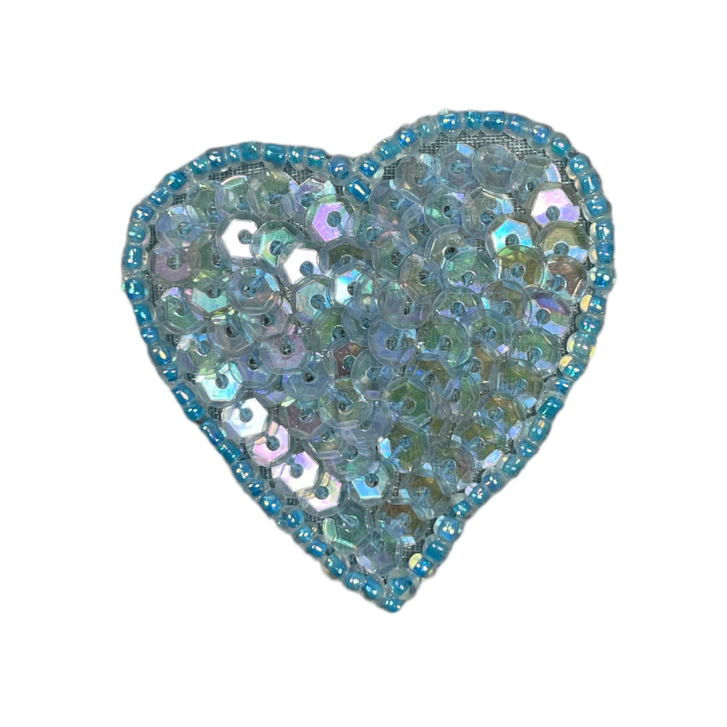 Heart with Iridescent Blue Sequins and Beads 1.5