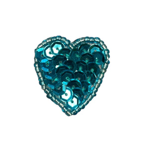 Heart Turquoise Sequin and Bead 1" x 1"
