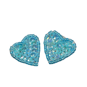 Heart Pair with Sky Blue Sequins and Beads 1"