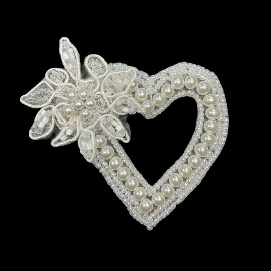 Heart with White Pearls and Flower 2.5" x 3"