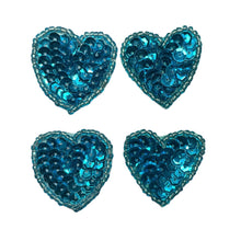 Load image into Gallery viewer, Hearts Set of 4 with Blue Sequins and Beads 1.5&quot;