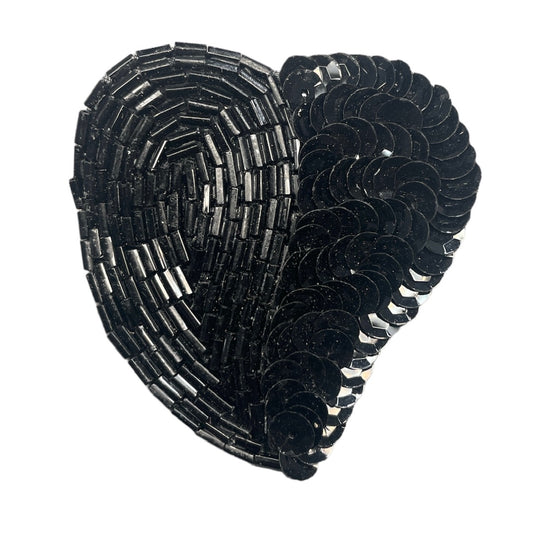 Double Leaf Heart Accent with Black Beads and Sequins 2.25" x 2.5"