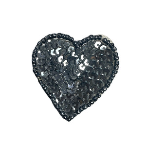 Heart Charcoal Sequins and Beads 1.5"