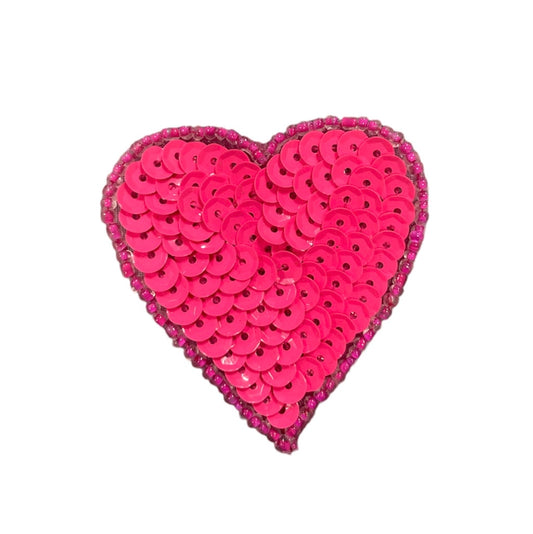 Heart Hot Pink with Sequin and Beads 2"