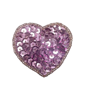 Sequin Heart Pink With Pink Beading 2" x 1.75"