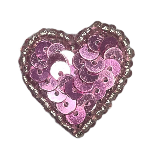 Heart with Pink Sequins and Beads 3/4"