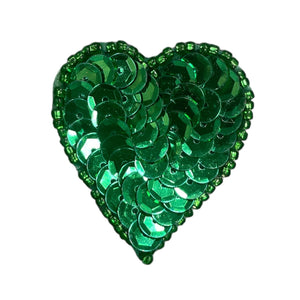 Heart with Green Sequins and Beads 1.5"