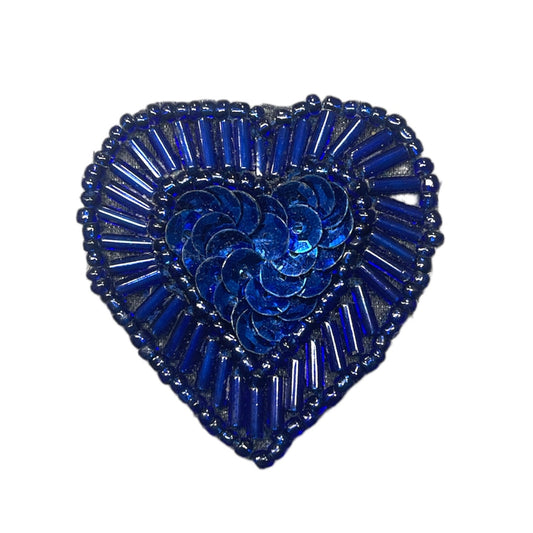 Heart with Royal Blue Sequins and Beads 1.5"