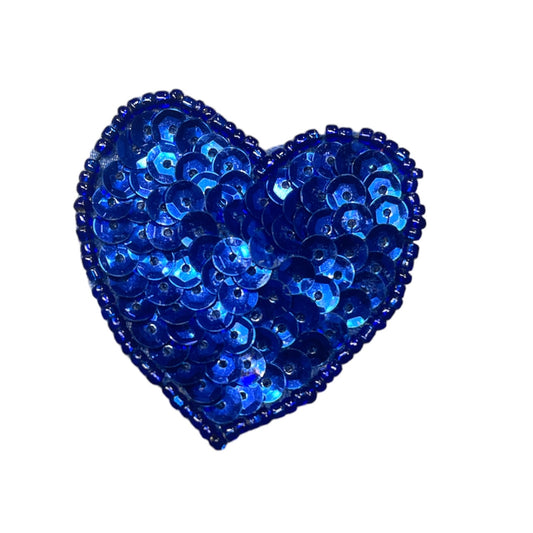 Heart with Royal Blue Sequins and Beads 1.75"