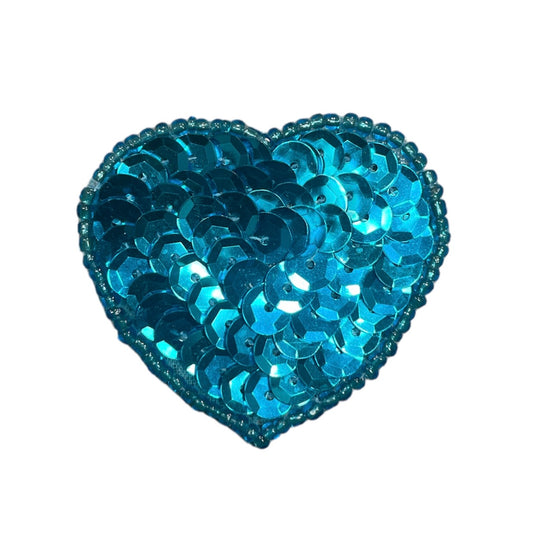 Heart Turquoise Cupped Sequins and Beads 1.75"