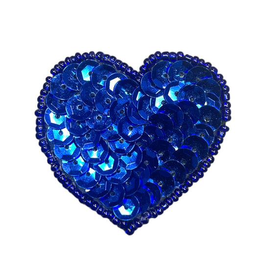 Heart Appliqué - Royal Blue Cupped Sequins/Beads - Choice of Size 3”, 2”, or 1.75”