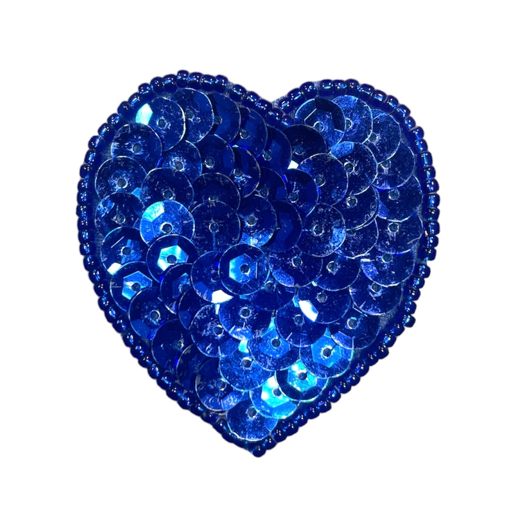 Heart Royal Blue Sequins and Beads 1.75
