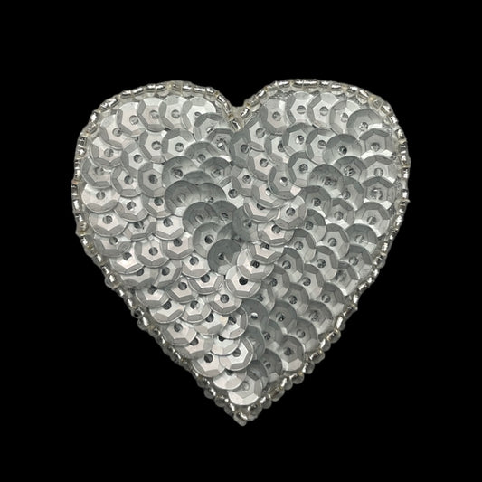 Choice of size Heart Silver Metallic Sequins and Beads