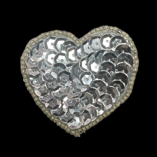 Heart Silver Cupped Sequins and Beads 1.75" x 2"