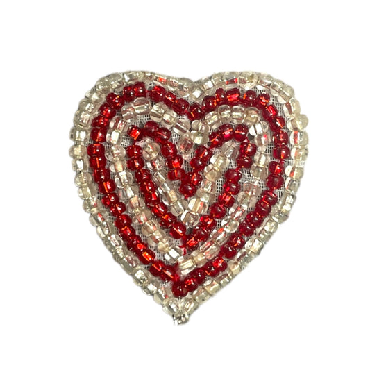 Heart with Red and Silver Beads 1.2" X 1.5"