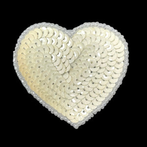 Heart with White Sequins and Beads 2.5" x 2.25"