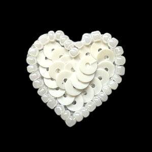Heart with Chalk White Sequins and Beads 3/4"