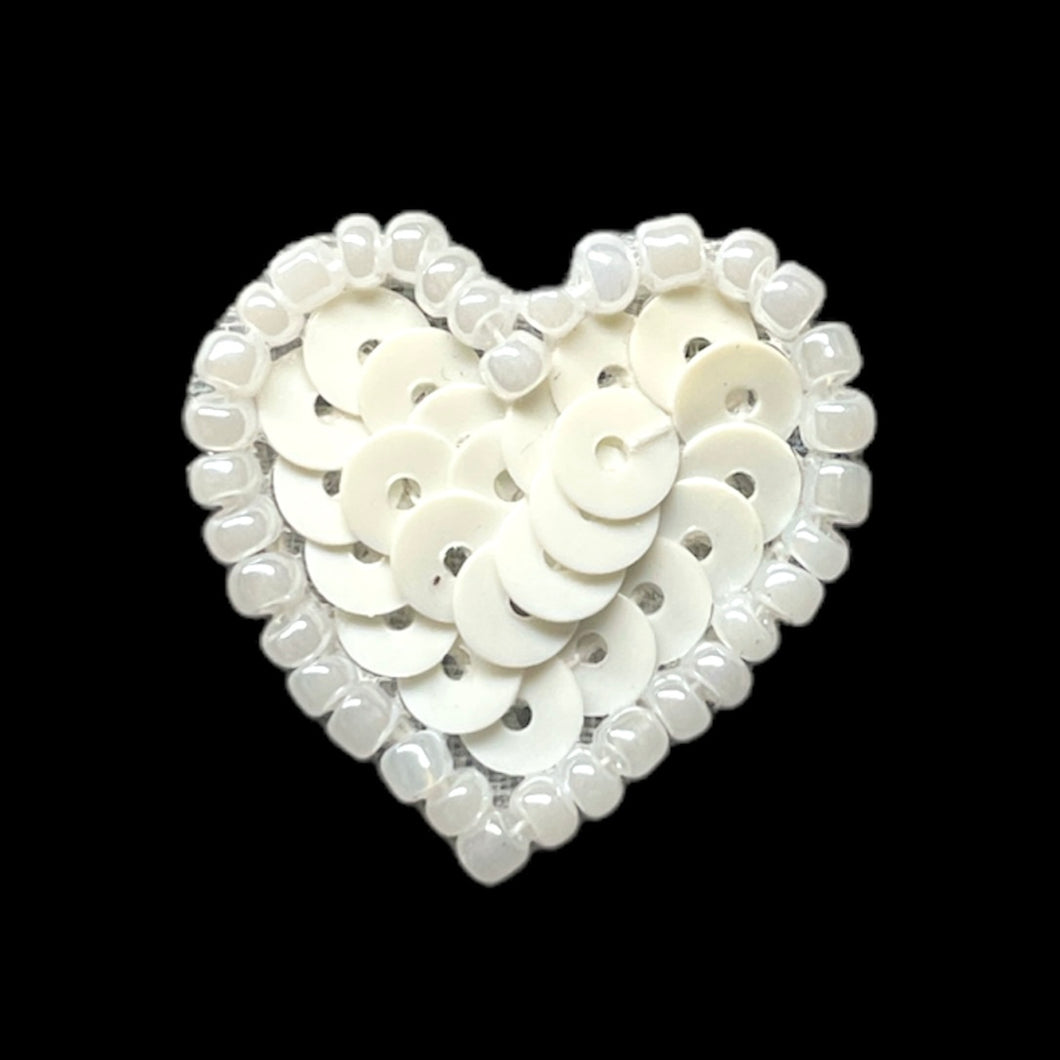 Heart with Chalk White Sequins and Beads 3/4