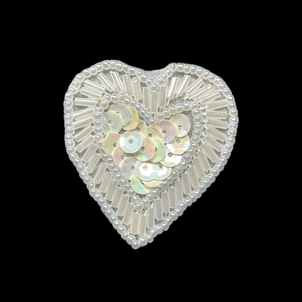 Heart with China White Sequins and Beads 1.5