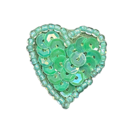 Heart light Green Sequins and Bead Trim .75"