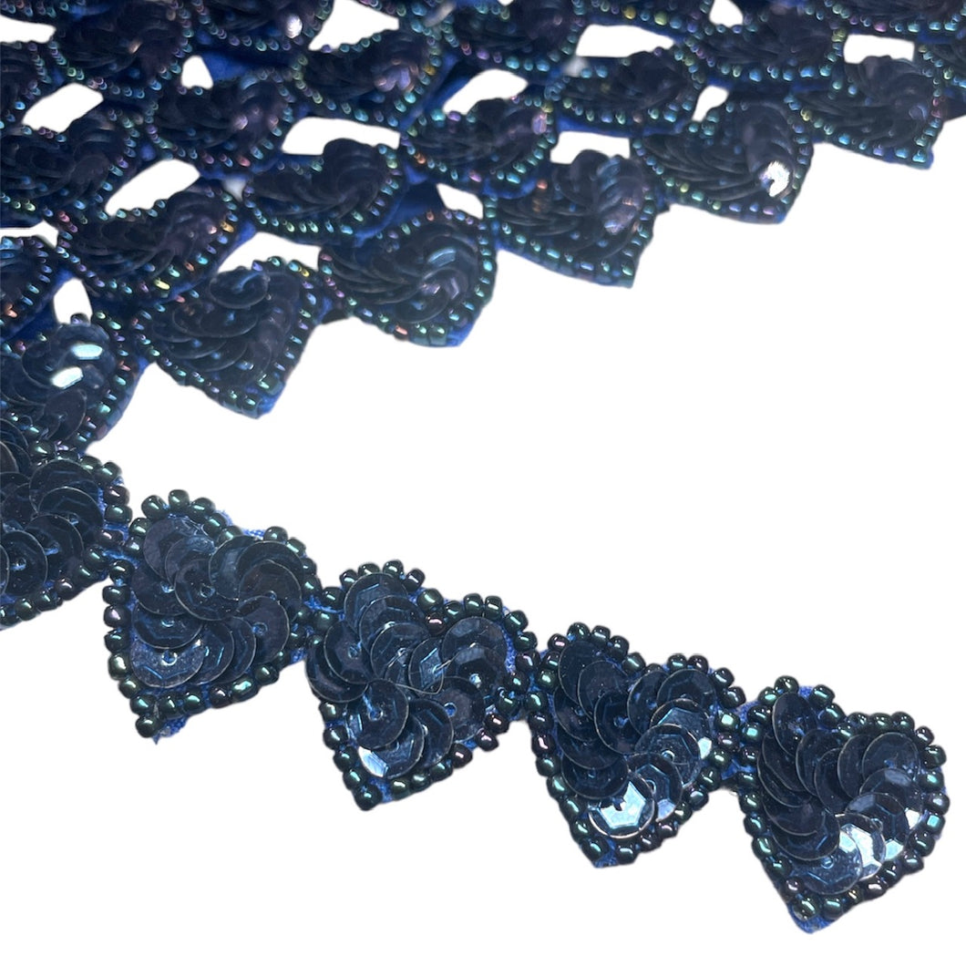 One Yard of Dark Navy Blue Hearts with Sequins and Beads (1