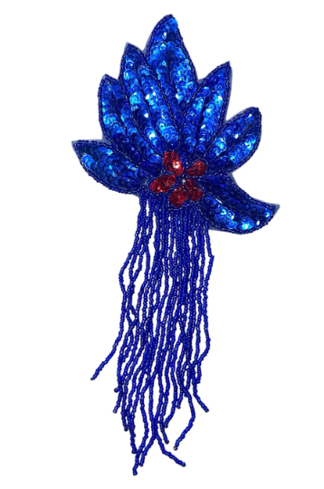 Epaulet with Royal Blue with Red Center Sequins and Beads 8.5" x 4"