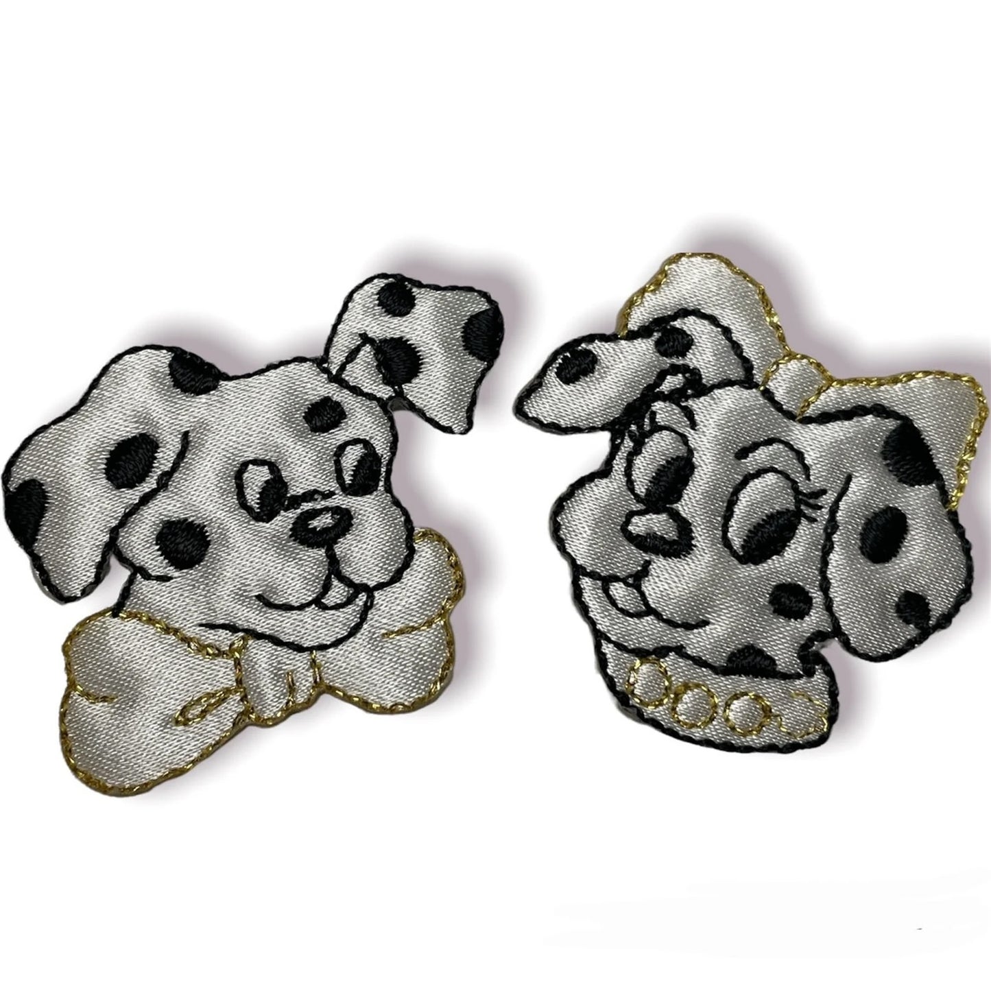 Dalmatians Dog Pair with Bows, Embroidered Iron-On 2" x 1.25"