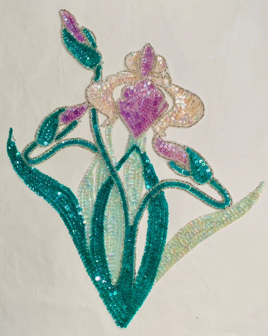 Flower with Iridescent green, lavender and clear sequins 14