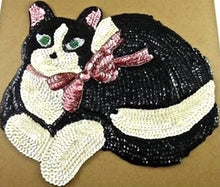 Load image into Gallery viewer, Cat with Black, White and Pink Sequins and Beads 10&quot; x 7.5&quot;