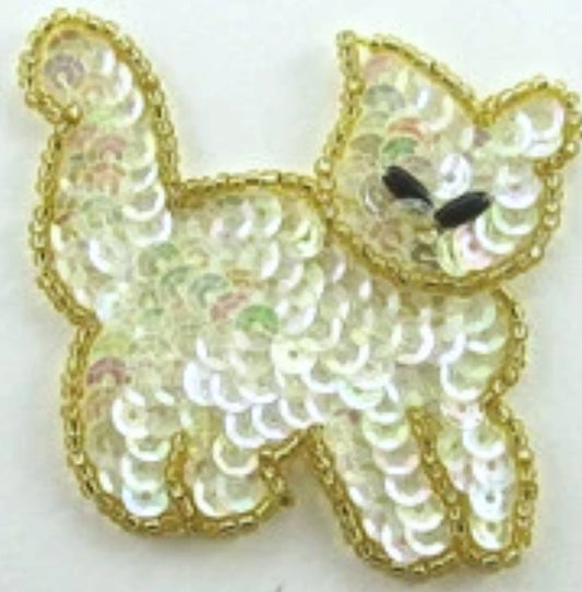 Cat with Iridescent Sequins and Gold Beads 2.5" x 2.5"