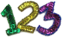 Sequin Beaded Attached Multi-colored Numbers 123 - 3