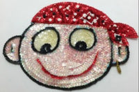 Choice of Size Cartoon Face with Pirate Scarf, Sequin Beaded Appliqué