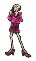 Cartoon Lady with Fuchsia Black and Iridescent Sequins and Beads 7