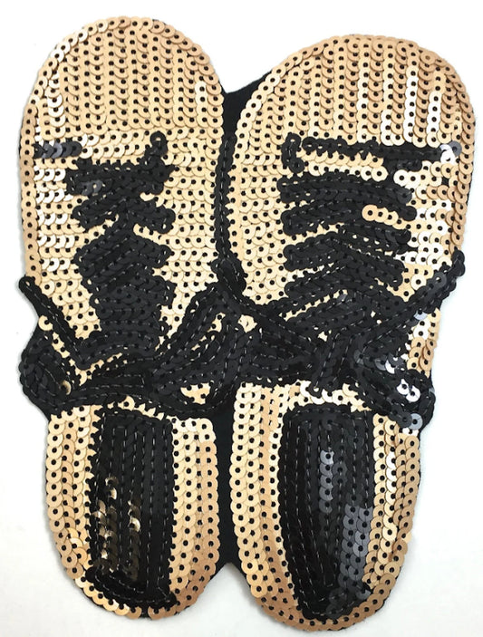 Pair of Shoes Appliqué with Gold and Black Sequins and Felt Backing 7.5" x 5.5"